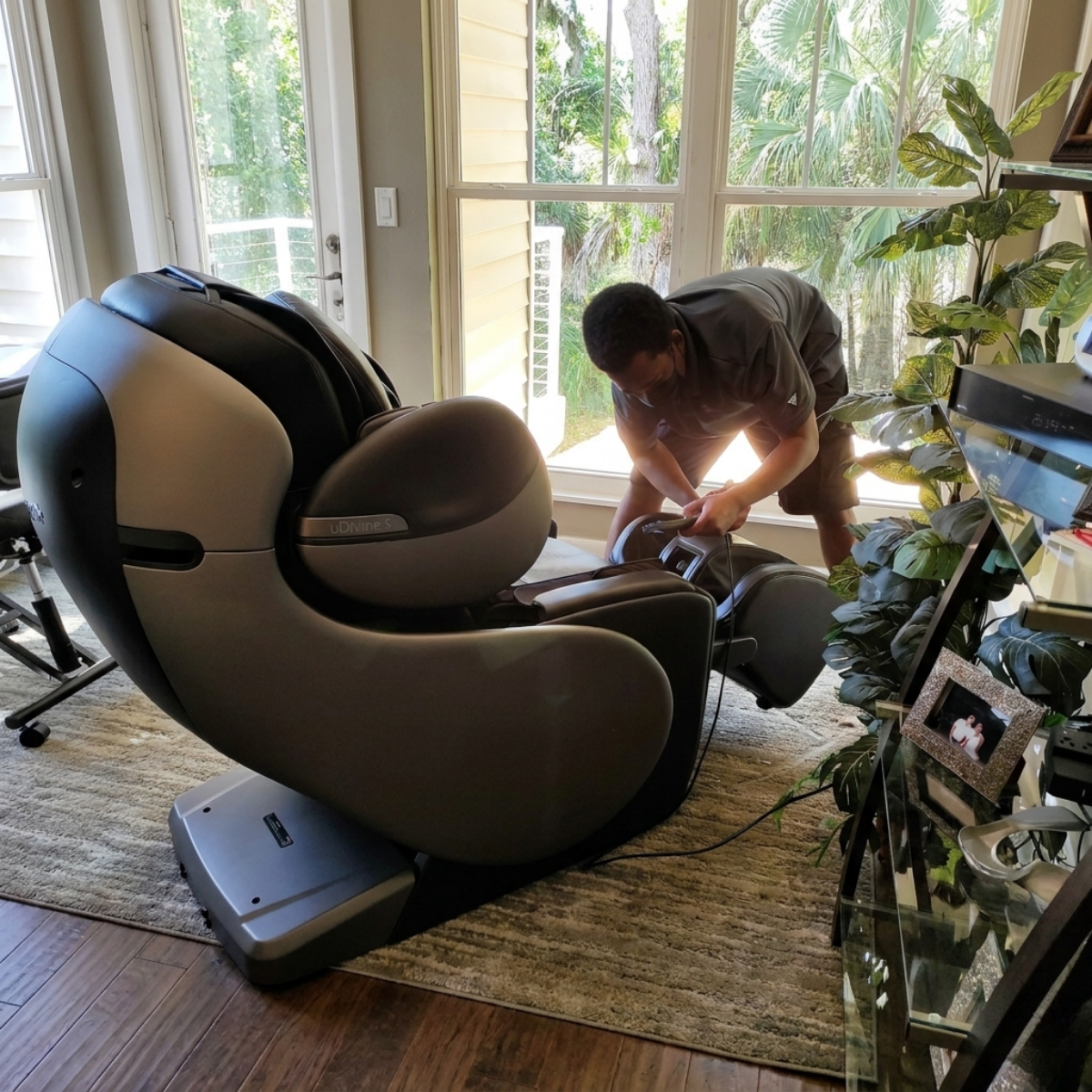 In-home massage chair moving service from one room to another in Florida