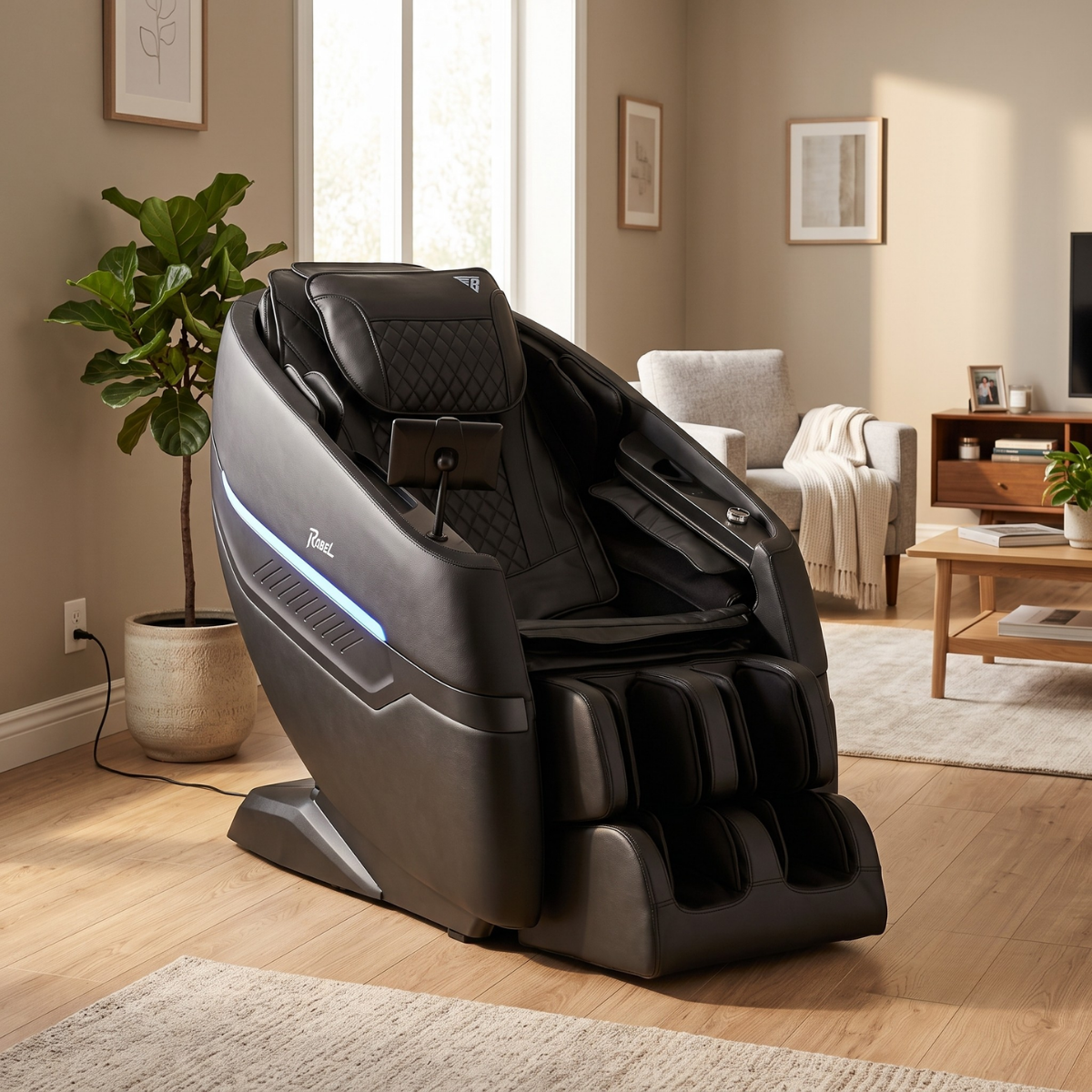 Rebel 4D massage chair in a comfortable home setting designed for everyday recovery and relaxation