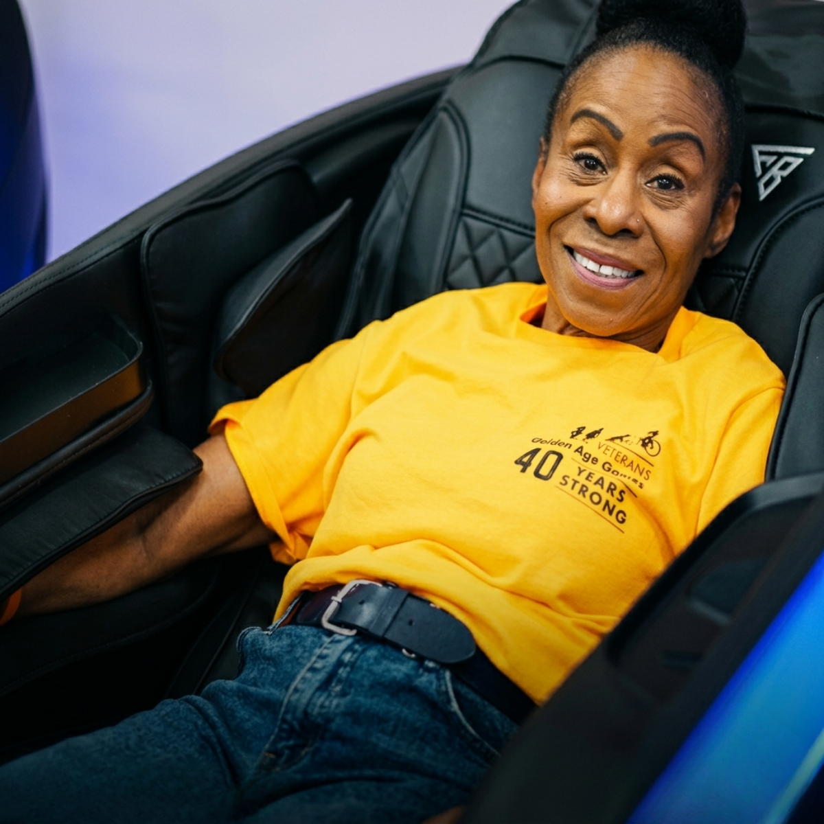 Floridian Brand USA massage chairs provided inside the Athlete Village for Veteran athletes and guests.