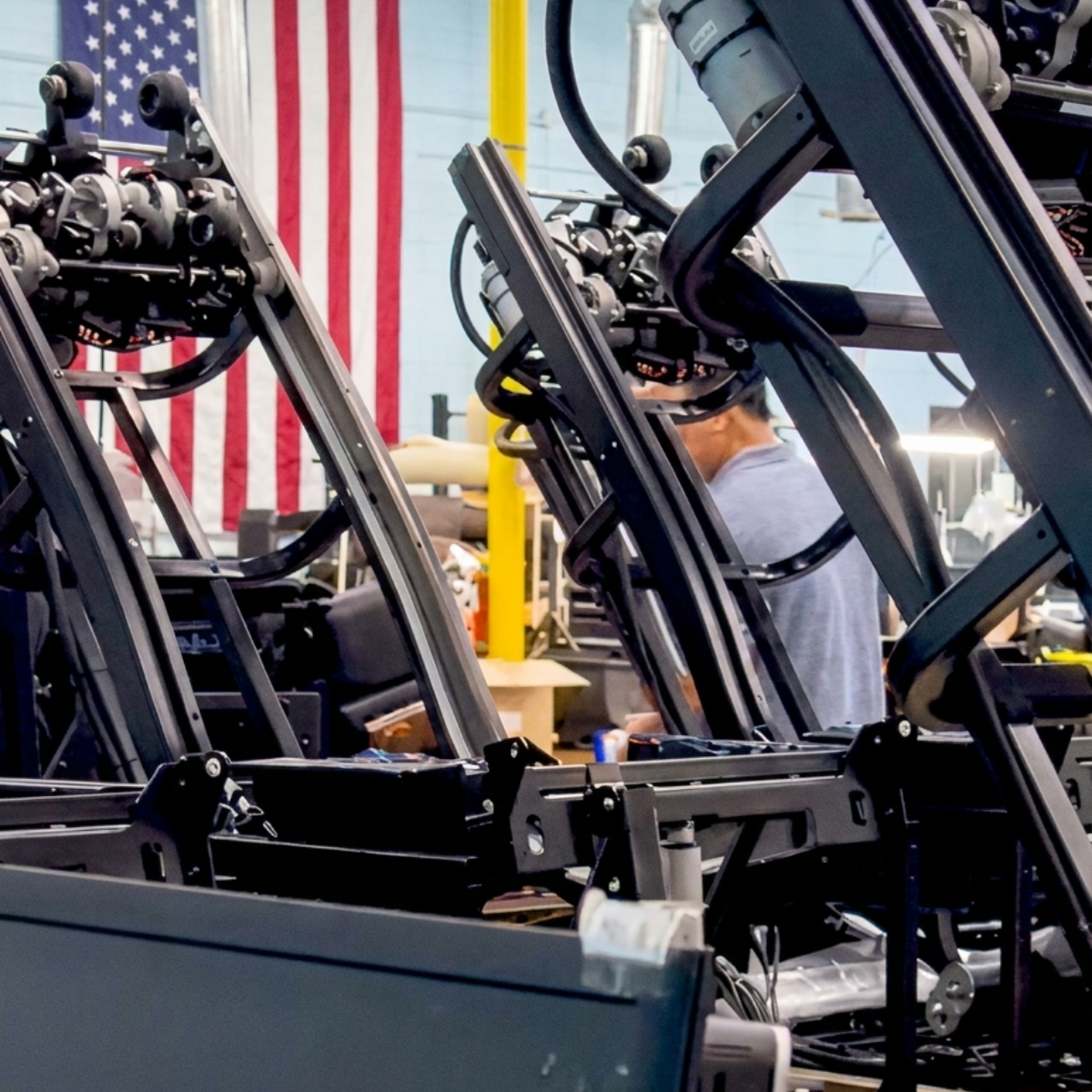 Commercial massage chair manufacturing and assembly process at a U.S.-based production facility.