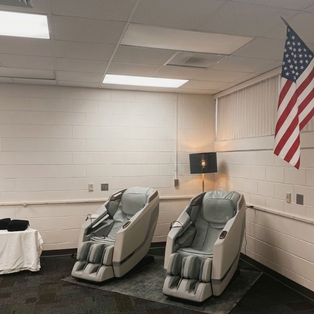 Teacher Appreciation Week wellness event with massage chair rentals
